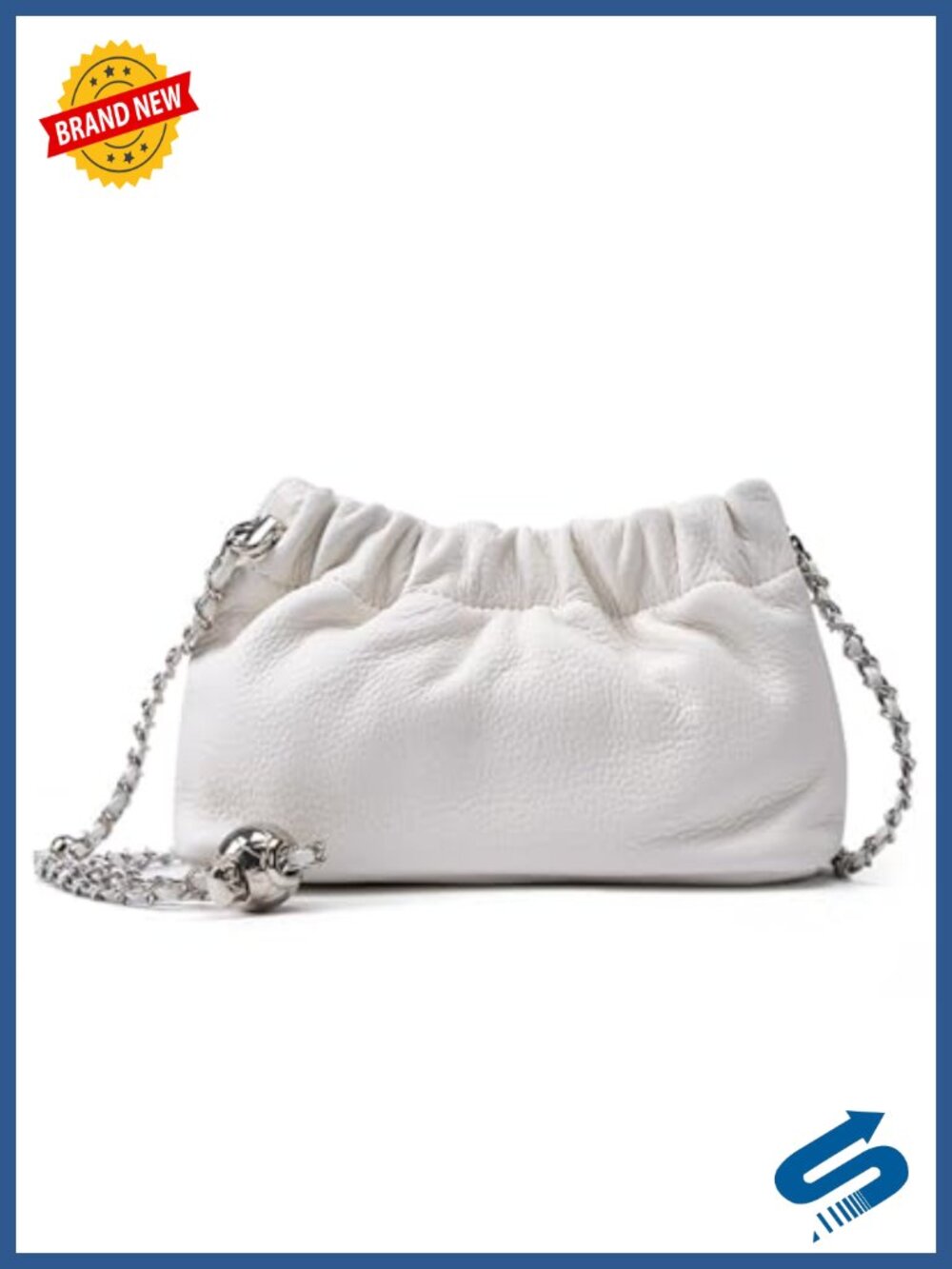 Full-Grain Leather Crossbody Bag Ruched Hobo Clutch Purse